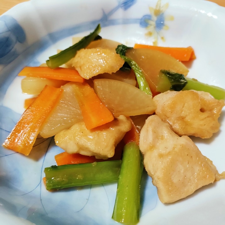 鶏肉と大根と人参と小松菜の生姜炒め